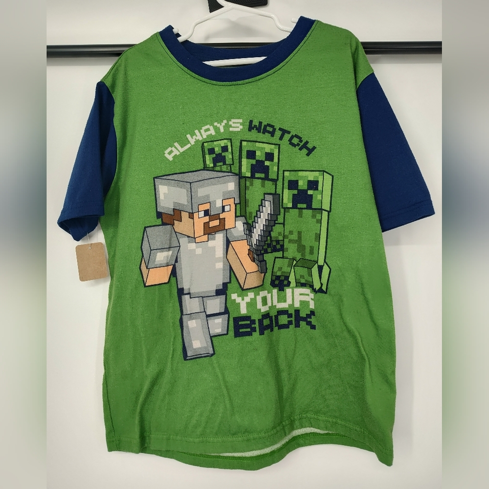 Minecraft Green and Blue Kids Pajama Top Size 10/12